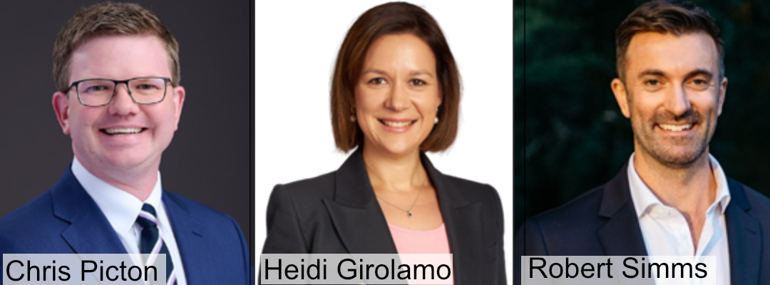 Portraits of Chris Picton, Heidi Girolamo, and Robert Simms.